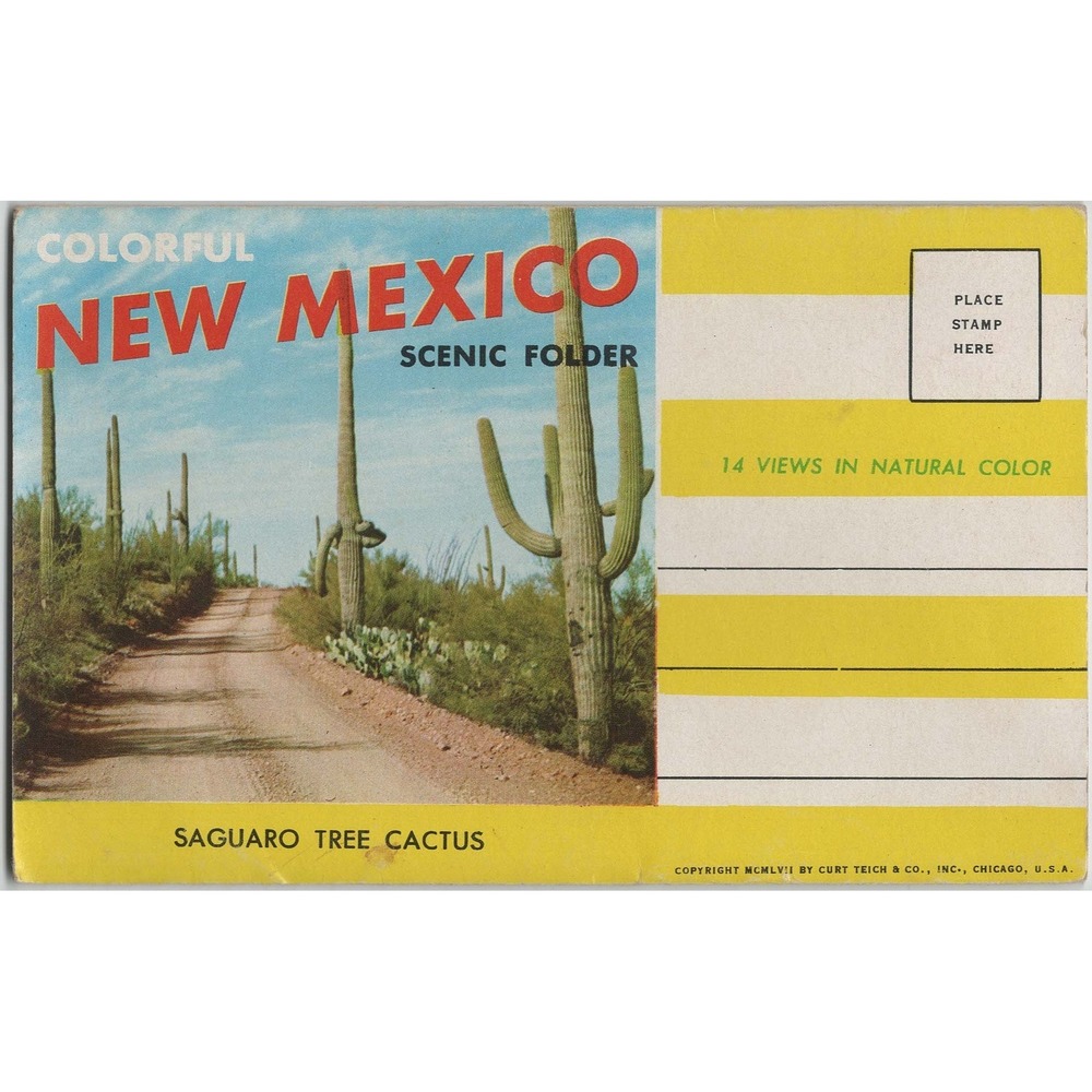 Vintage 1957 New Mexico Scenic Folder Curt Teich 14 Views Saguaro Carlsbad VG